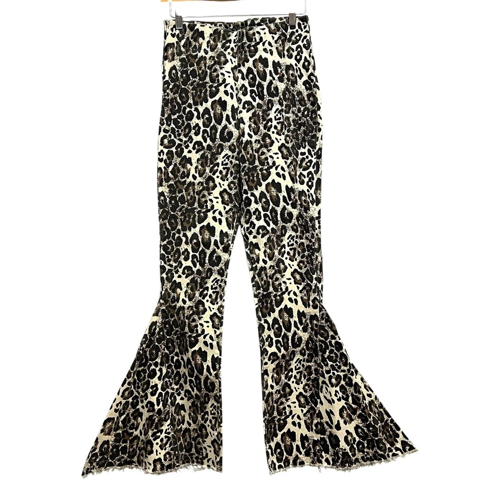 L&B Lucky & Blessed Pants‎ Womens Small Brown Leopard Flare Bell Bottom Stretch